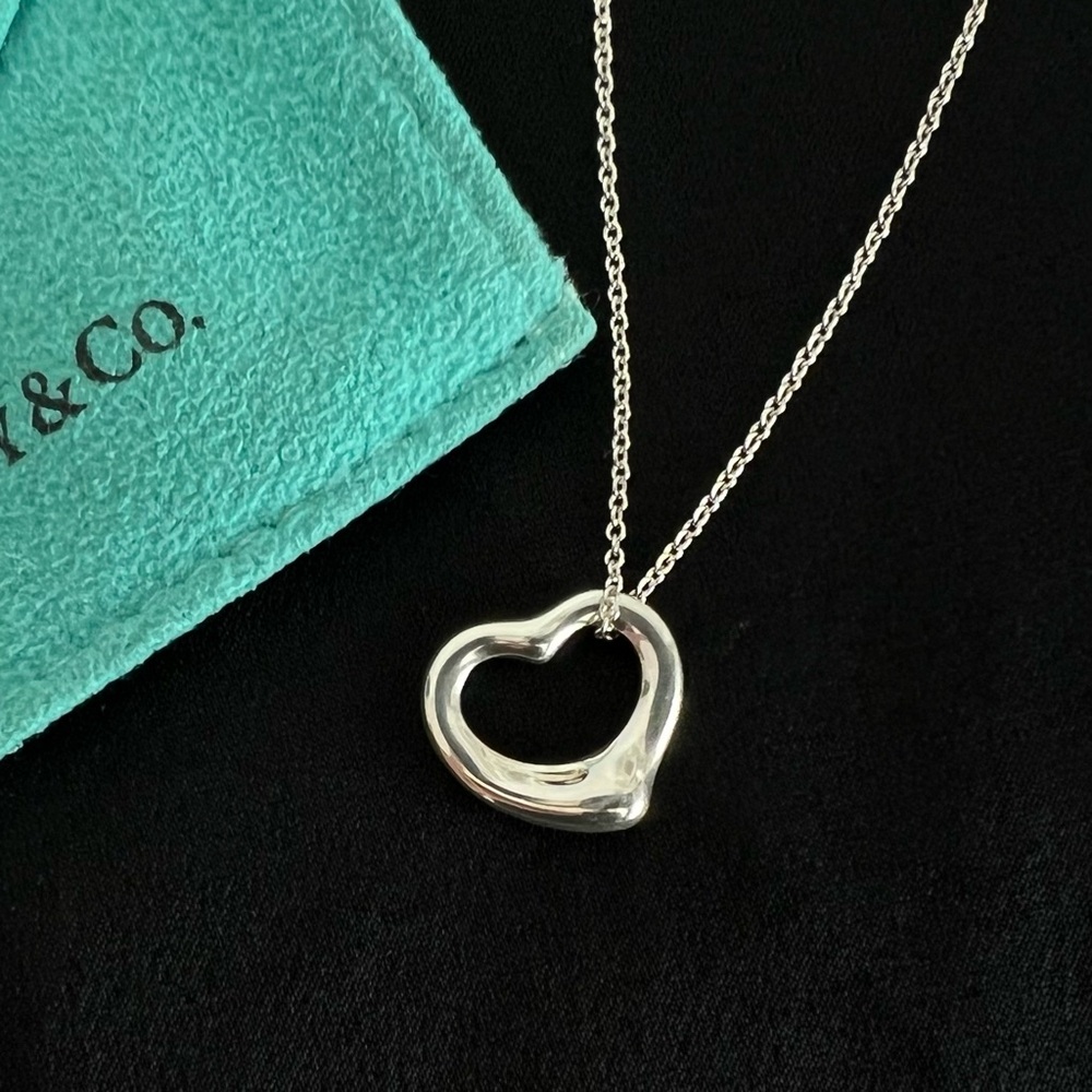 Tiffany & Co. Elsa Peretti 16mm Open Heart Pendant Necklace in sterling silver